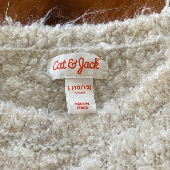 Fuzzy cream and pink sweater. Girl size 10/12 L - Picture 2 of 3